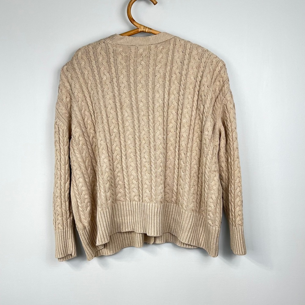 Anne Klein Cardigan Grandma XXL Cable Rhinestone Beige Oversized Sweater Cozy - Picture 7 of 10